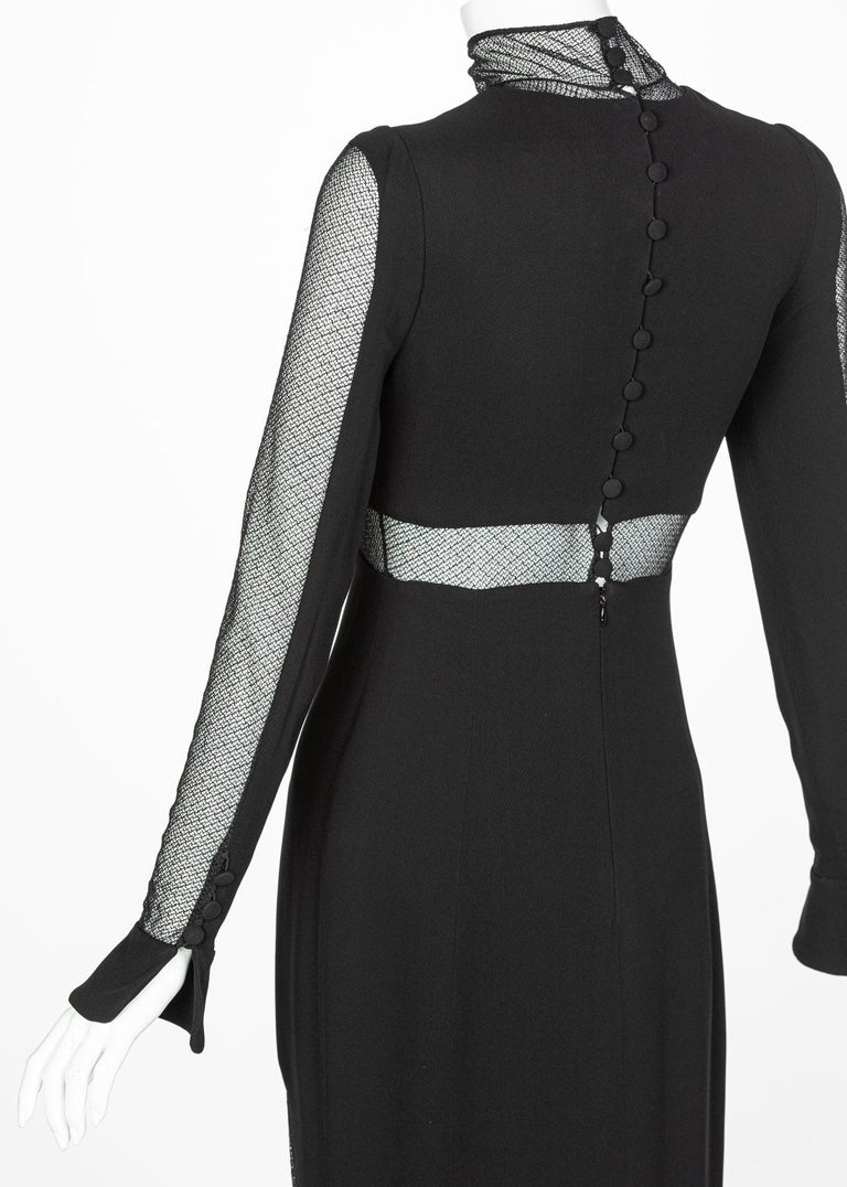 Vintage Karl Lagerfeld Black Mock Neck Sheer Panel Net Evening Dress, 1980s