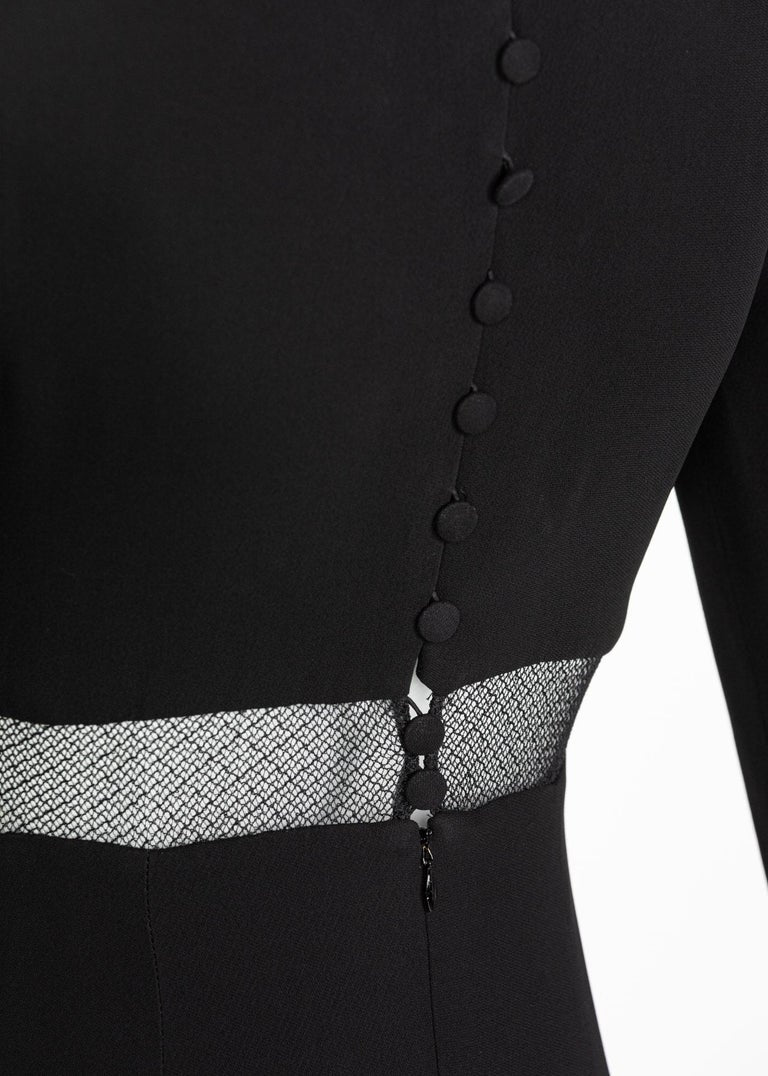 Vintage Karl Lagerfeld Black Mock Neck Sheer Panel Net Evening Dress, 1980s
