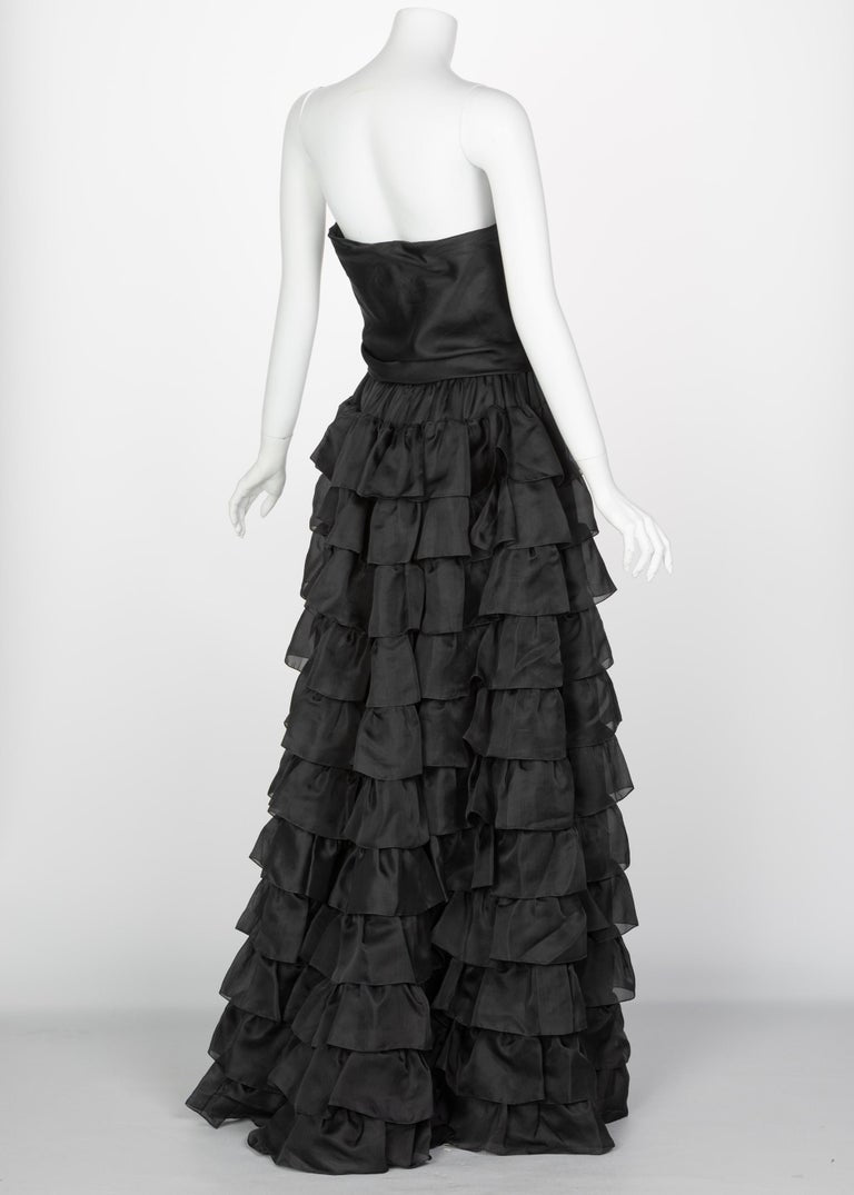 Vintage Givenchy Numbered Haute Couture Black Strapless Ruffled