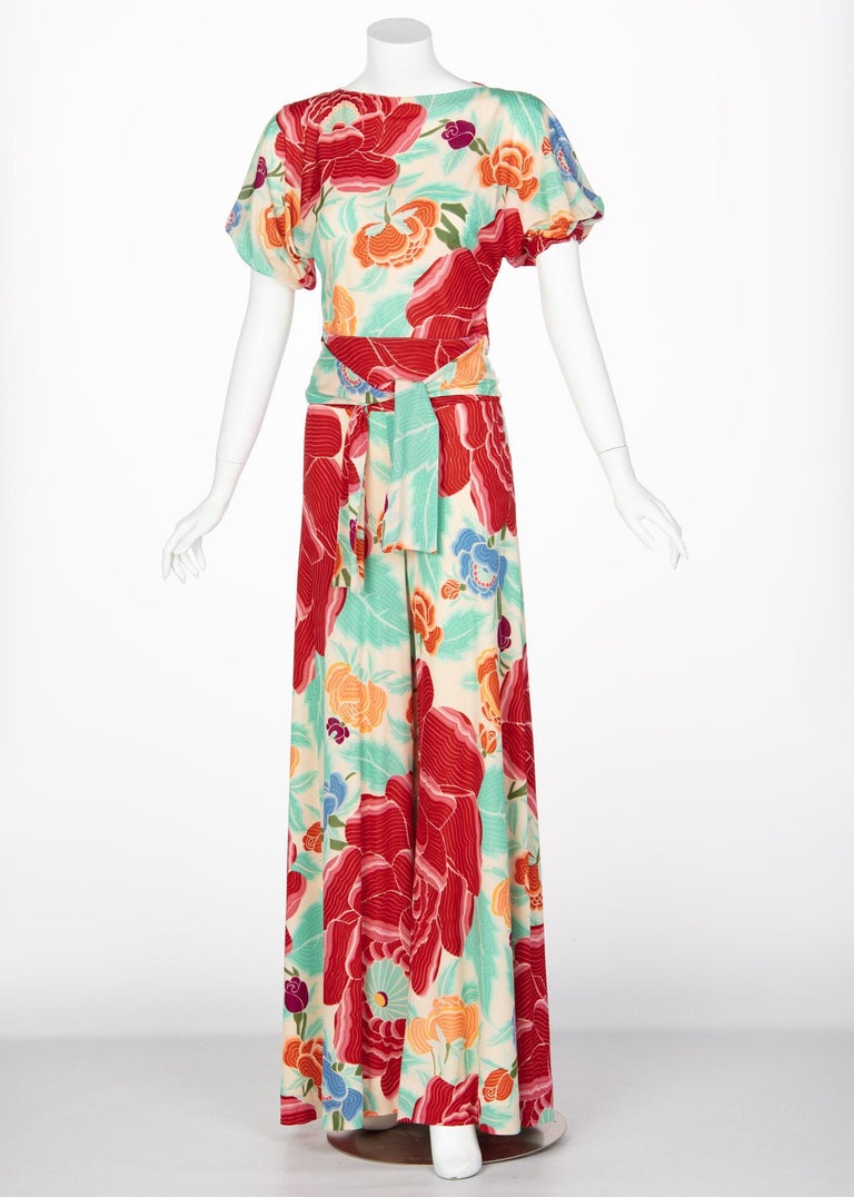 Missoni Multicolored Floral Print Top Palazzo Pant Set, 1970s
