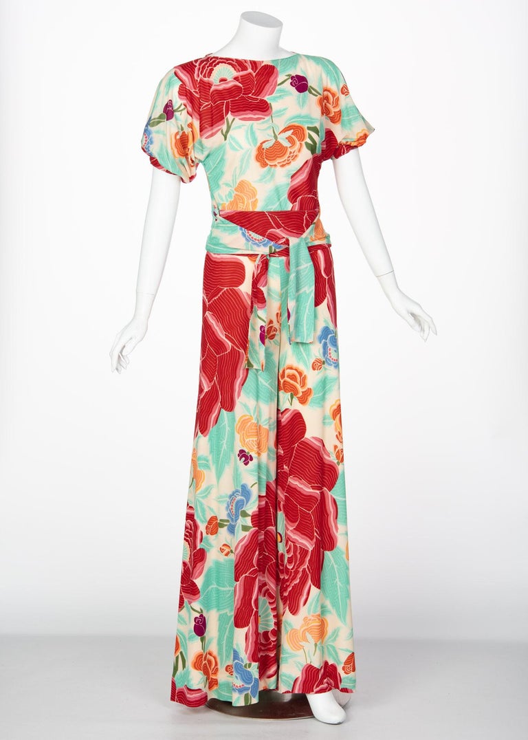 Missoni Multicolored Floral Print Top Palazzo Pant Set, 1970s