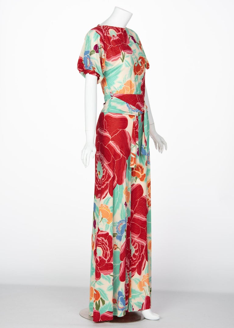 Missoni Multicolored Floral Print Top Palazzo Pant Set, 1970s