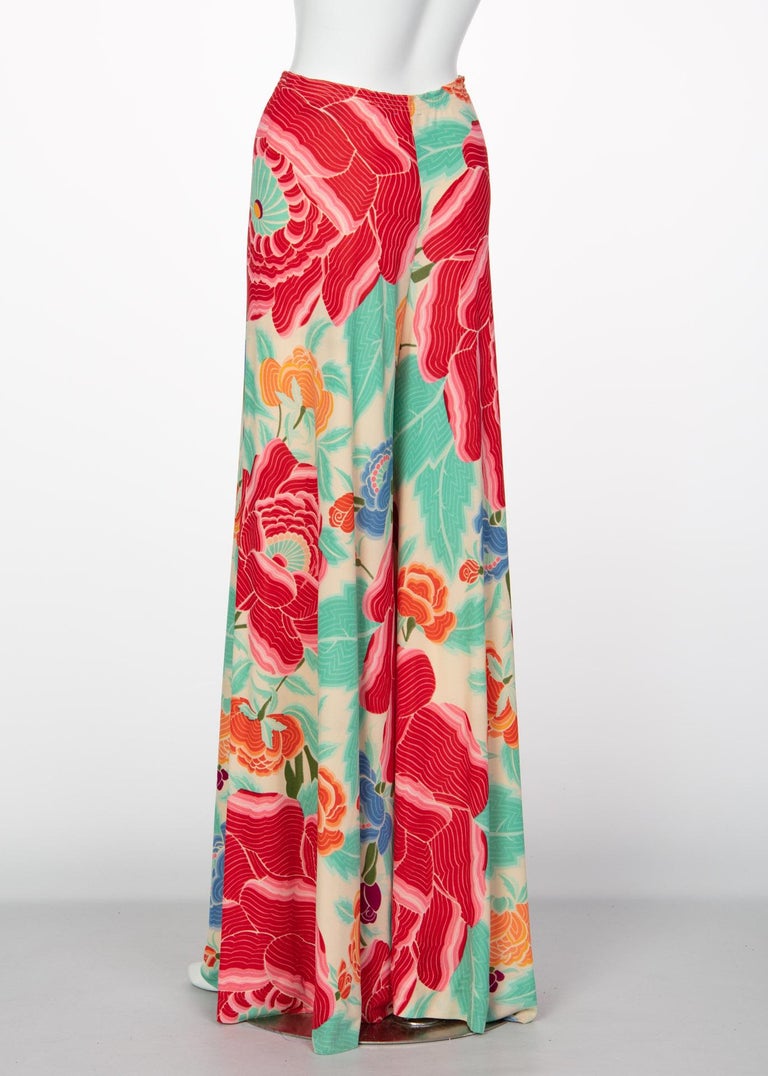 Missoni Multicolored Floral Print Top Palazzo Pant Set, 1970s