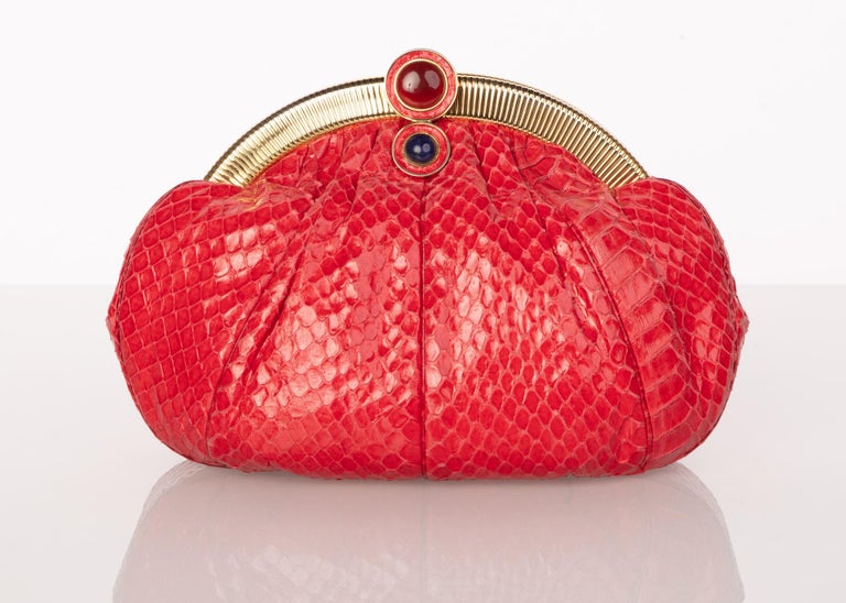 Vintage Judith Leiber Red Snake Skin Clutch Bag