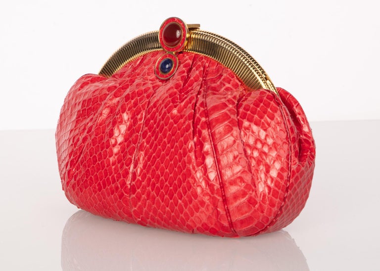 Vintage Judith Leiber Red Snake Skin Clutch Bag
