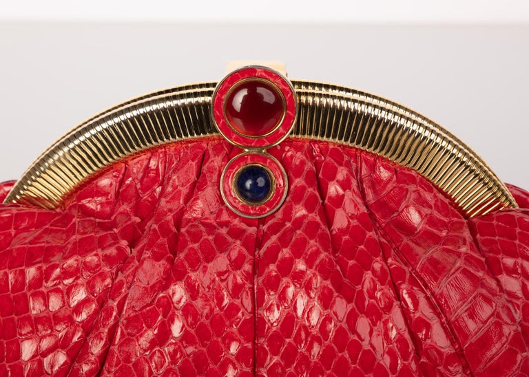 Vintage Judith Leiber Red Snake Skin Clutch Bag