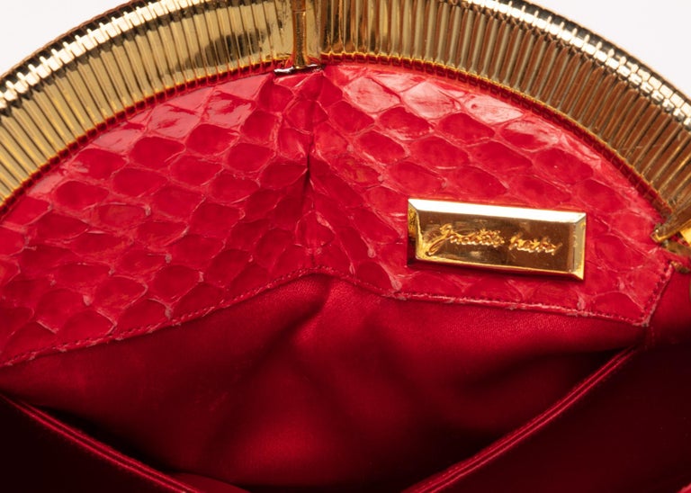 Vintage Judith Leiber Red Snake Skin Clutch Bag