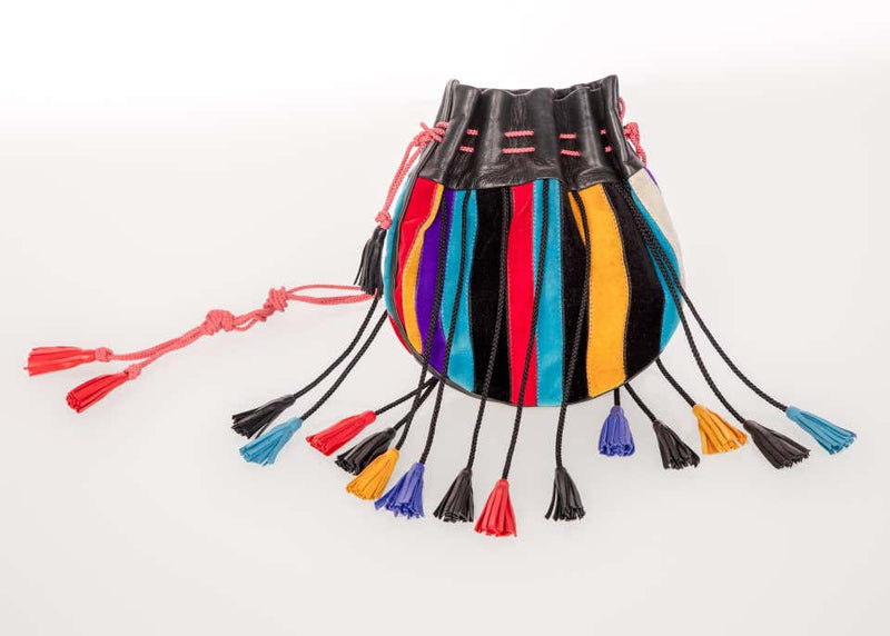 1970s Yves Saint Laurent Multicolored Leather Velvet Tassel Bag