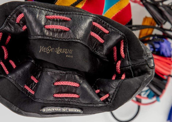 1970s Yves Saint Laurent Multicolored Leather Velvet Tassel Bag