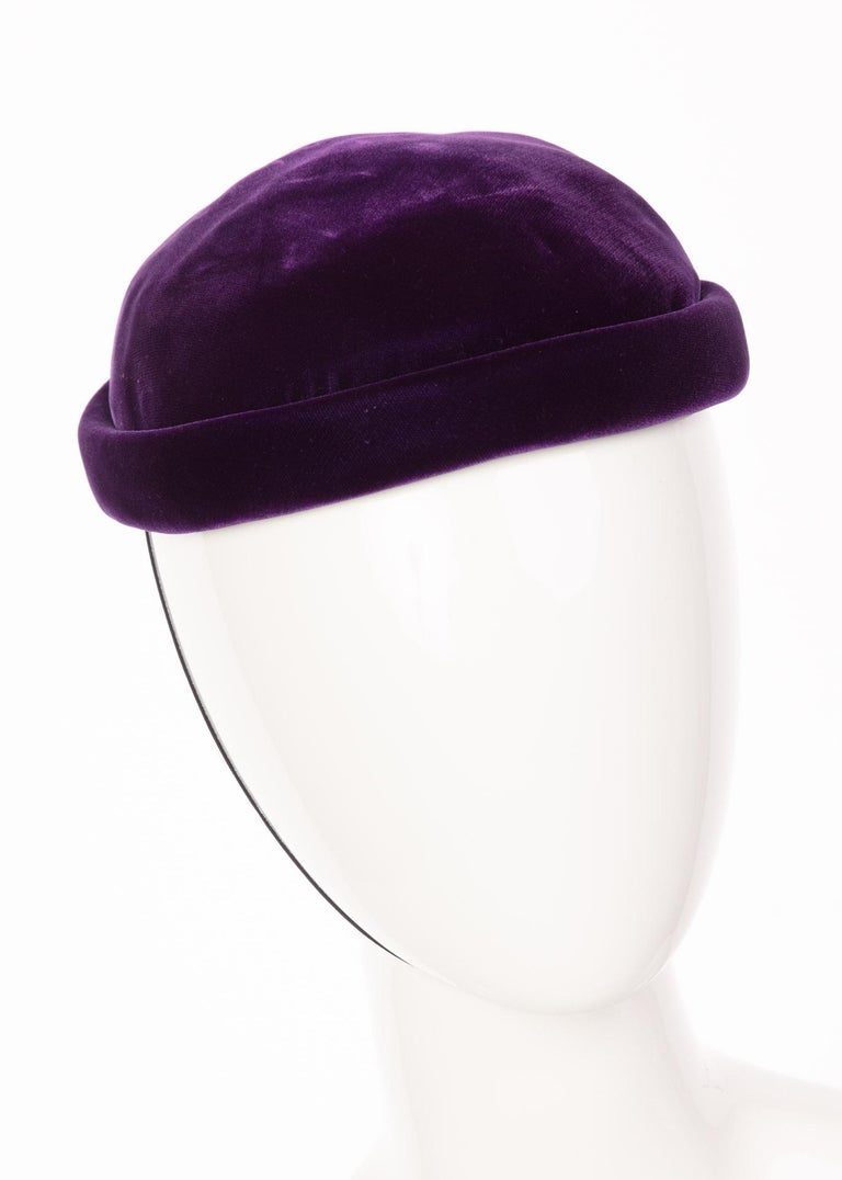 Givenchy Amethyst Purple Velvet Bumper Hat, 1970s