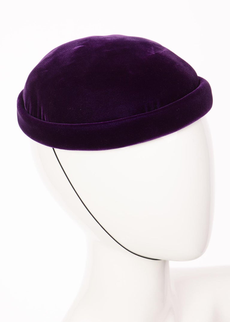 Givenchy Amethyst Purple Velvet Bumper Hat, 1970s