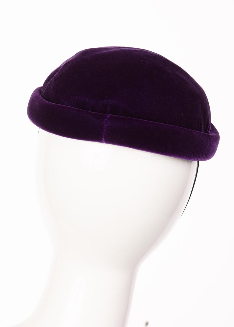 Givenchy Amethyst Purple Velvet Bumper Hat, 1970s