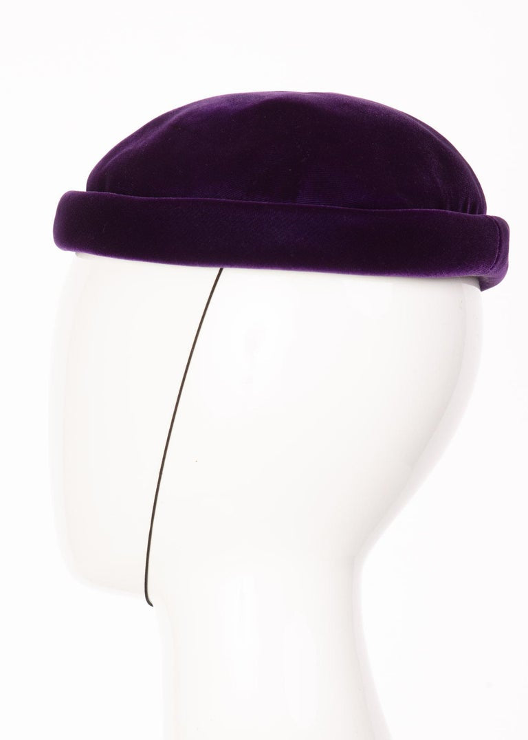 Givenchy Amethyst Purple Velvet Bumper Hat, 1970s