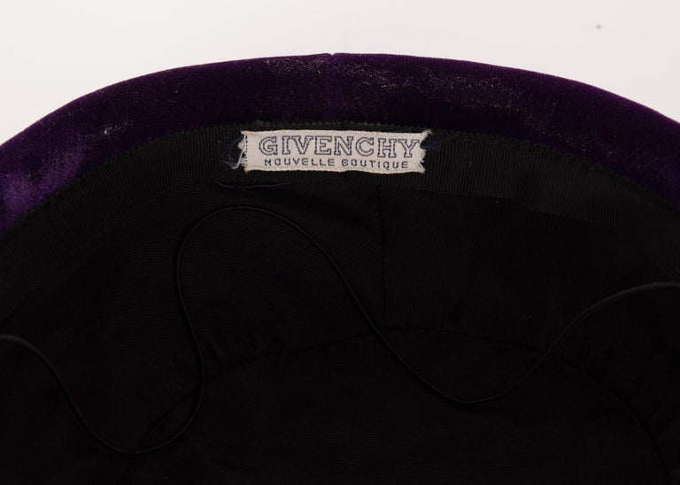Givenchy Amethyst Purple Velvet Bumper Hat, 1970s