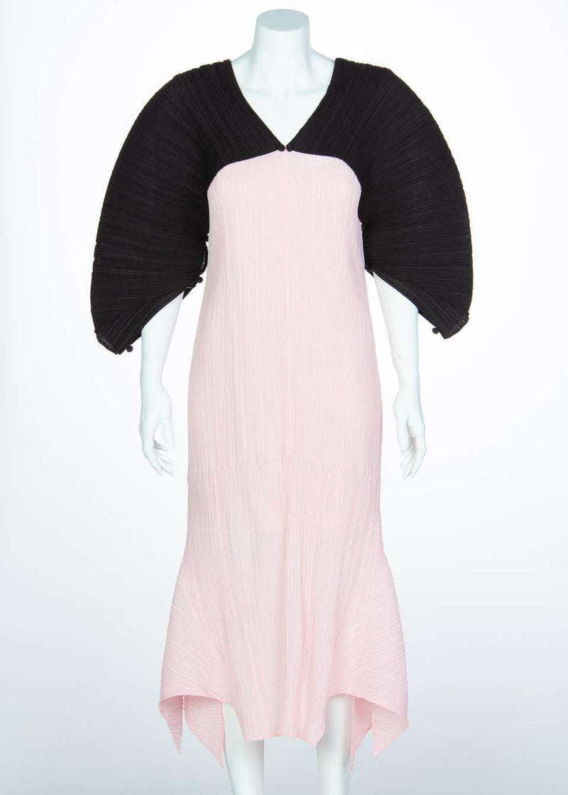 Issey Miyake Fette Pink Black Pleated Origami Dress