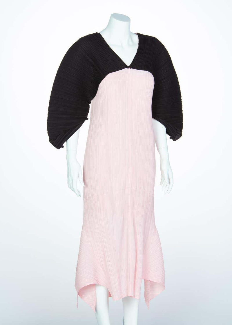 Issey Miyake Fette Pink Black Pleated Origami Dress