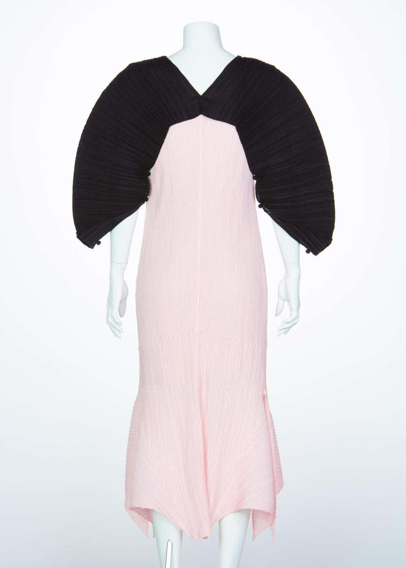Issey Miyake Fette Pink Black Pleated Origami Dress
