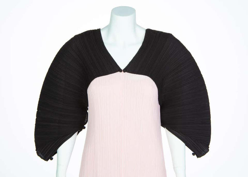 Issey Miyake Fette Pink Black Pleated Origami Dress