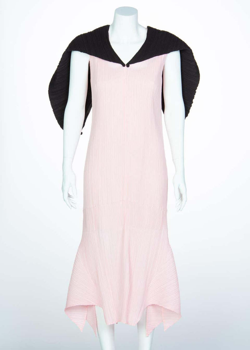 Issey Miyake Fette Pink Black Pleated Origami Dress