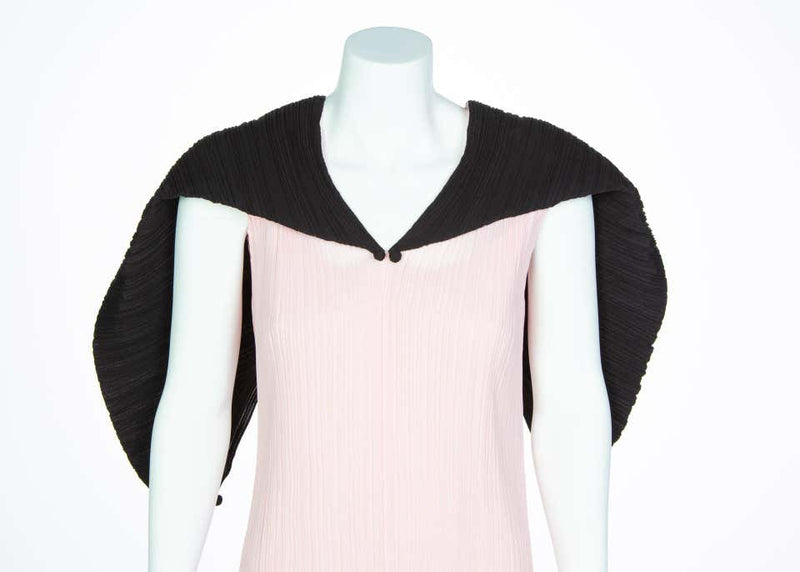 Issey Miyake Fette Pink Black Pleated Origami Dress