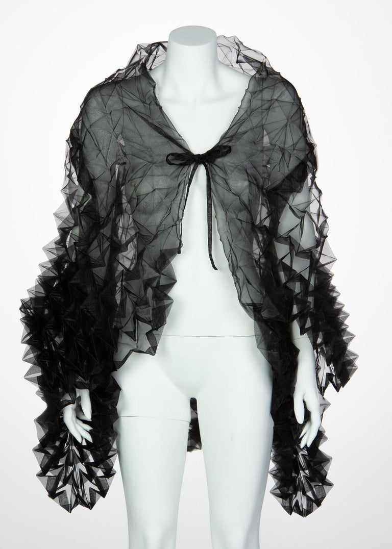 Issey Miyake Fette Black Organza Cape Top