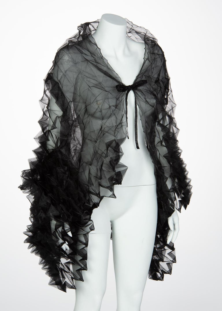 Issey Miyake Fette Black Organza Cape Top
