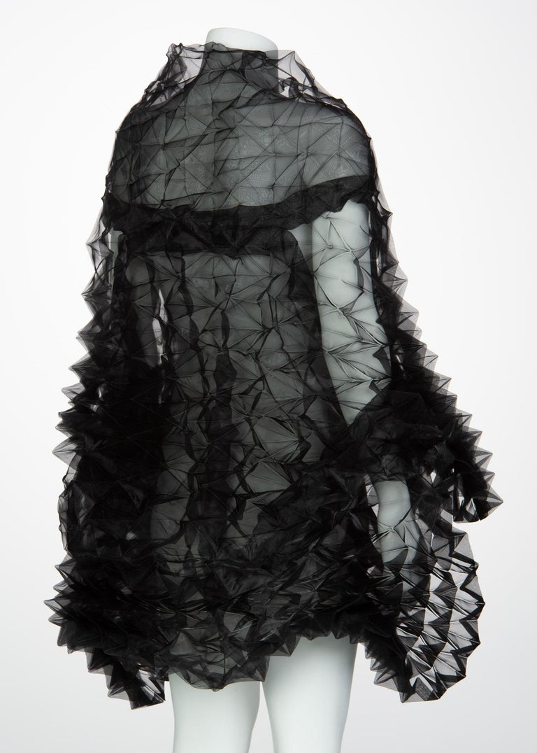 Issey Miyake Fette Black Organza Cape Top