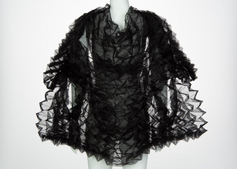 Issey Miyake Fette Black Organza Cape Top