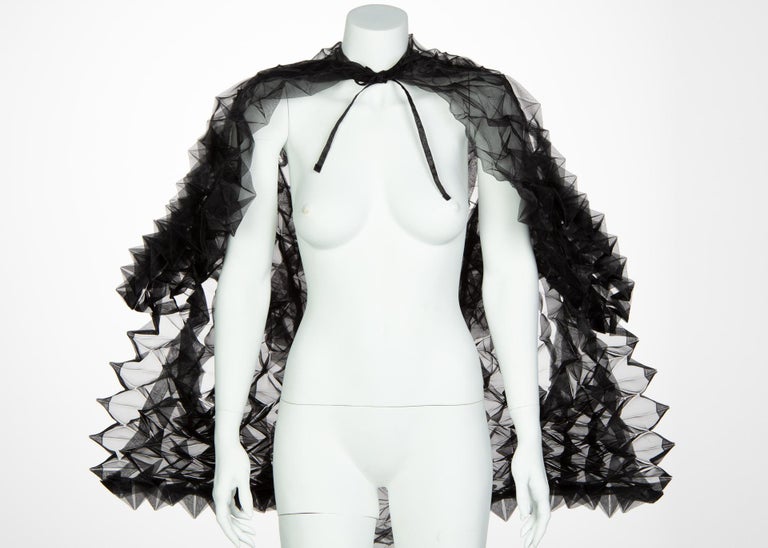 Issey Miyake Fette Black Organza Cape Top