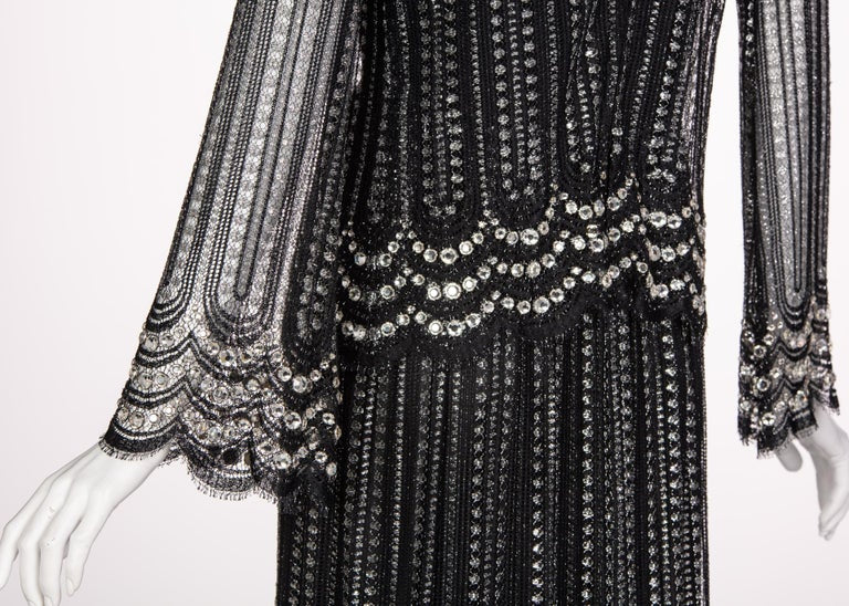 Christian Dior Attributed Black and Silver Lace Crystals Maxi Dress, 1970s