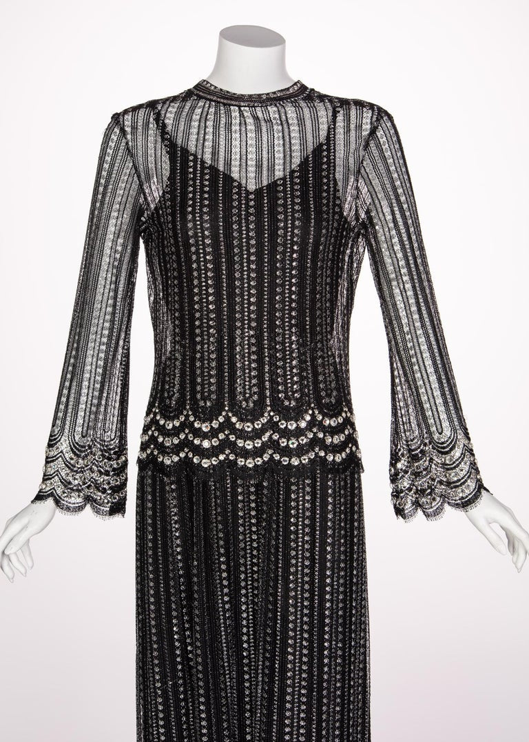 Christian Dior Attributed Black and Silver Lace Crystals Maxi Dress, 1970s