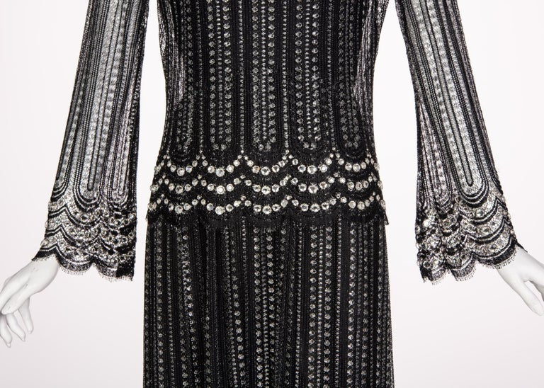 Christian Dior Attributed Black and Silver Lace Crystals Maxi Dress, 1970s