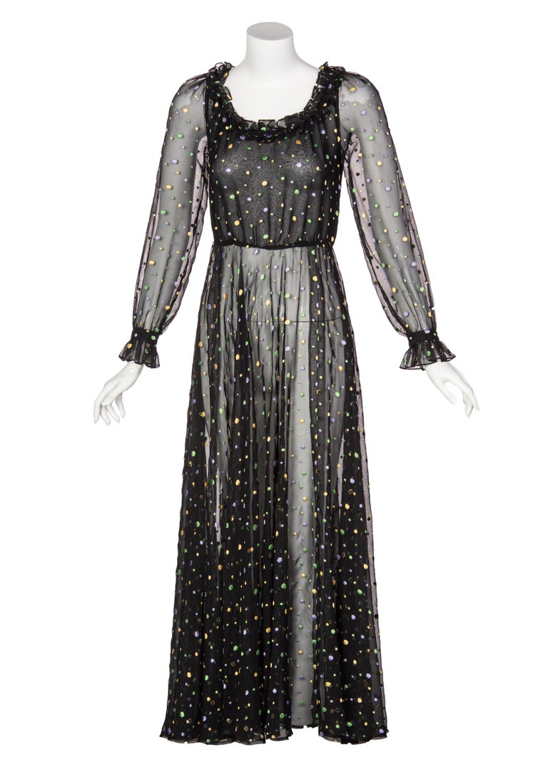 Louis Feraud Vintage Sheer Embroidered Dot Dress, 1970s
