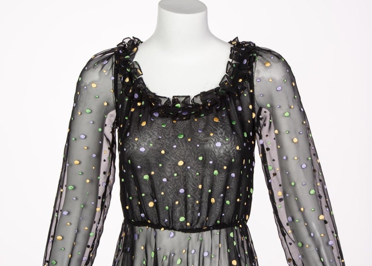 Louis Feraud Vintage Sheer Embroidered Dot Dress, 1970s