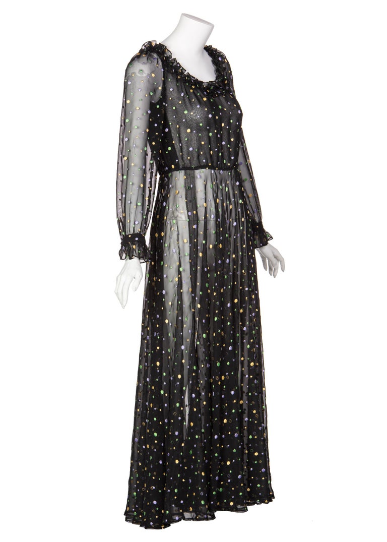 Louis Feraud Vintage Sheer Embroidered Dot Dress, 1970s