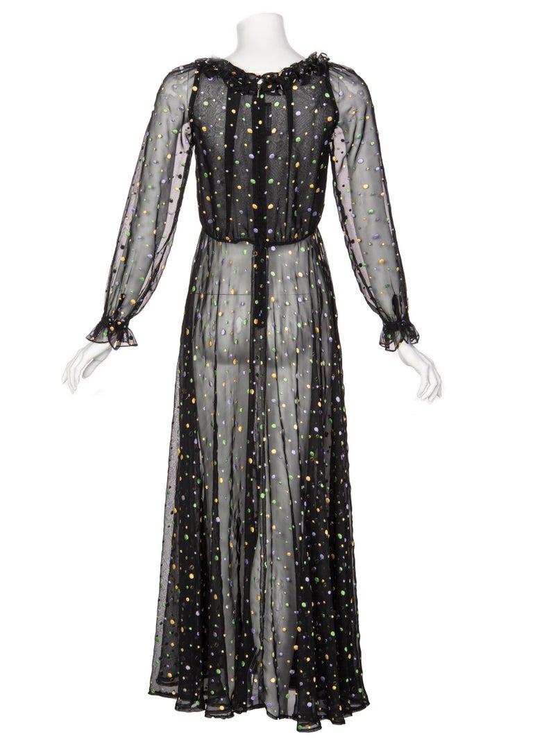 Louis Feraud Vintage Sheer Embroidered Dot Dress, 1970s