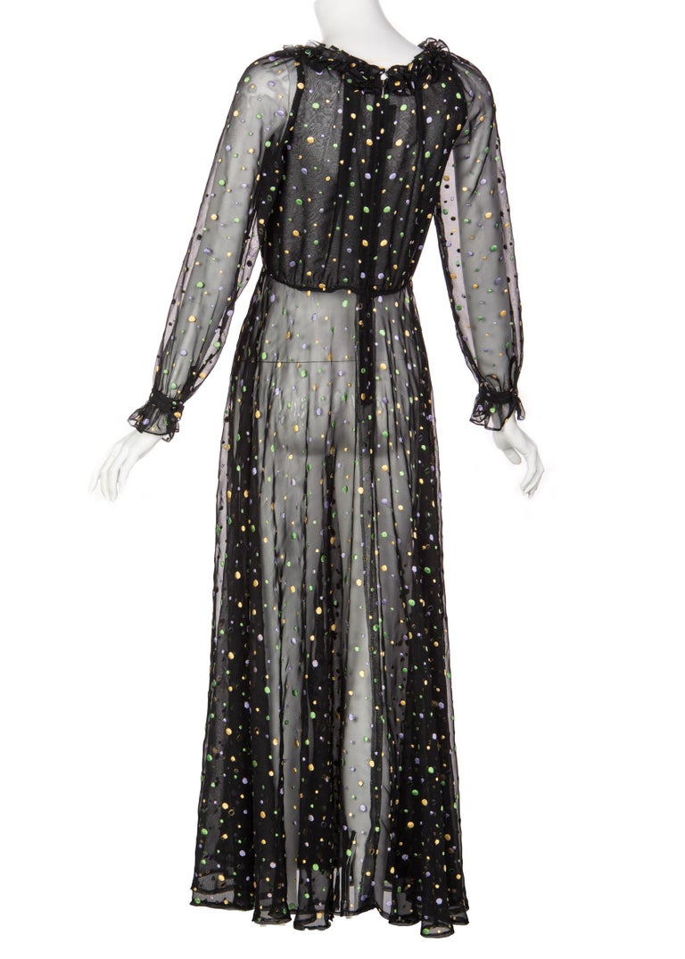 Louis Feraud Vintage Sheer Embroidered Dot Dress, 1970s