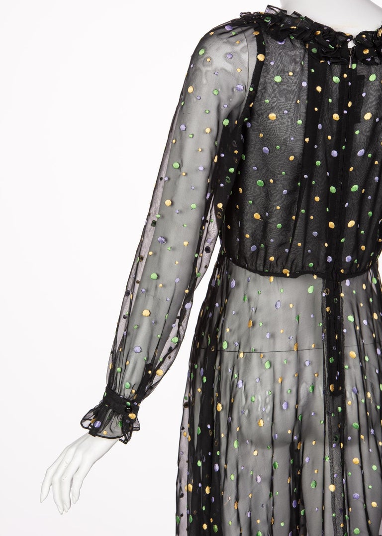 Louis Feraud Vintage Sheer Embroidered Dot Dress, 1970s