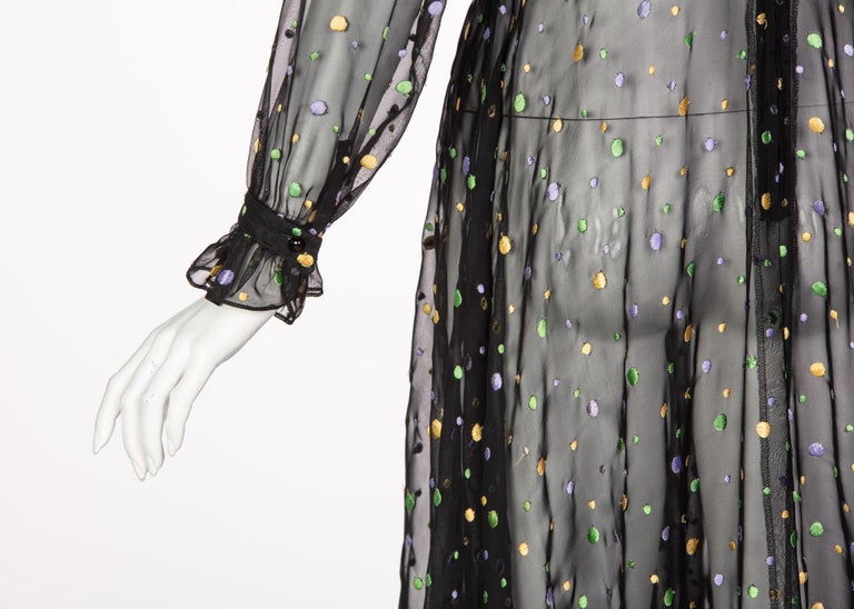 Louis Feraud Vintage Sheer Embroidered Dot Dress, 1970s