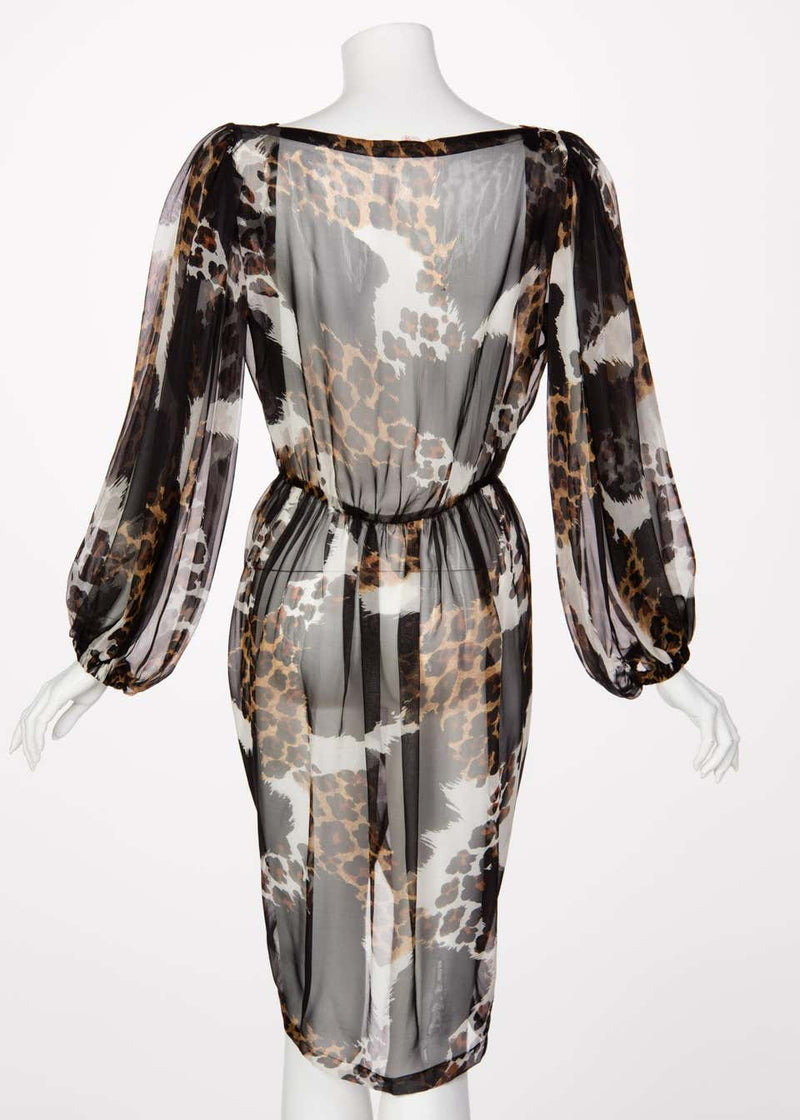 1990s Yves Saint Laurent Sheer Silk Leopard Animal Print Dress Jacket YSL