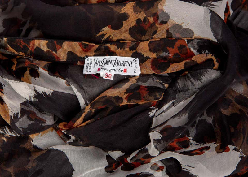1990s Yves Saint Laurent Sheer Silk Leopard Animal Print Dress Jacket YSL