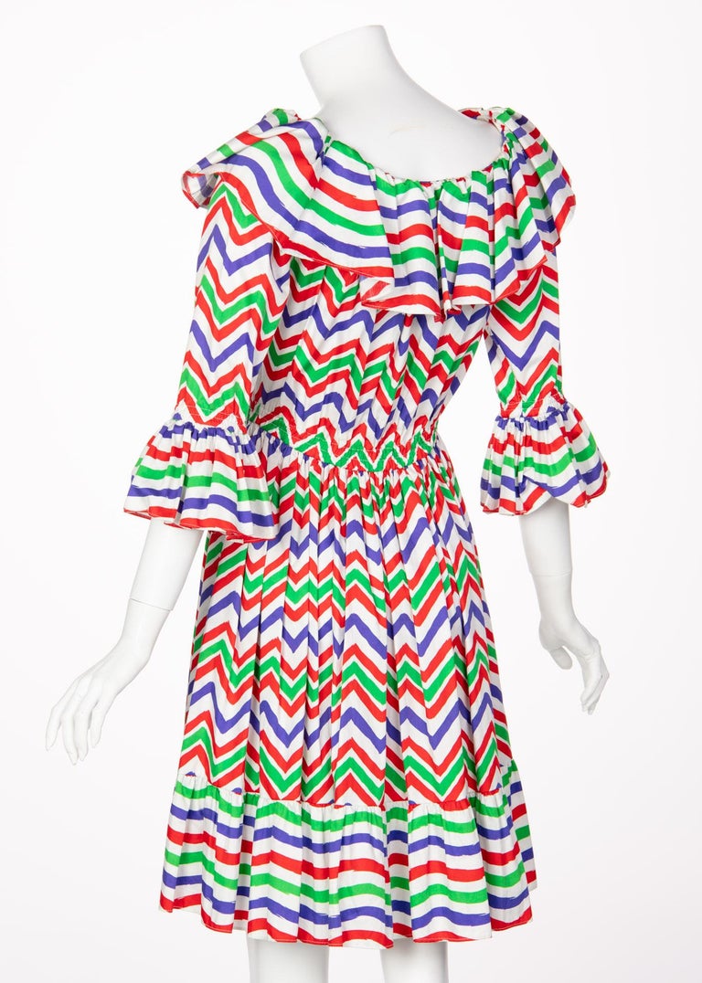 Yves Saint Laurent YSL Cotton Print Flamenco Dress, 1980s