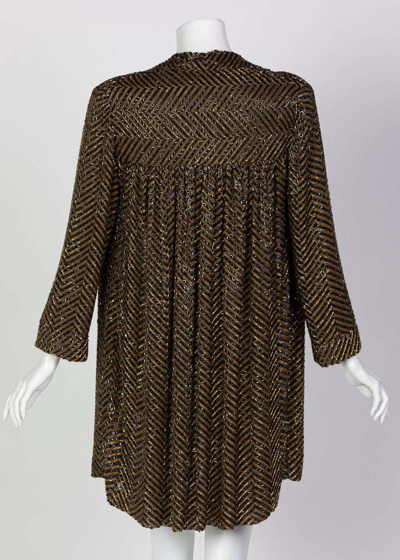 Bob Mackie Art Deco Gold Black Beaded Jacket, 1980s