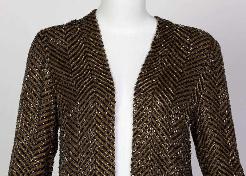 Bob Mackie Art Deco Gold Black Beaded Jacket, 1980s