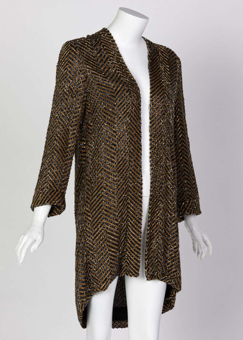 Bob Mackie Art Deco Gold Black Beaded Jacket, 1980s
