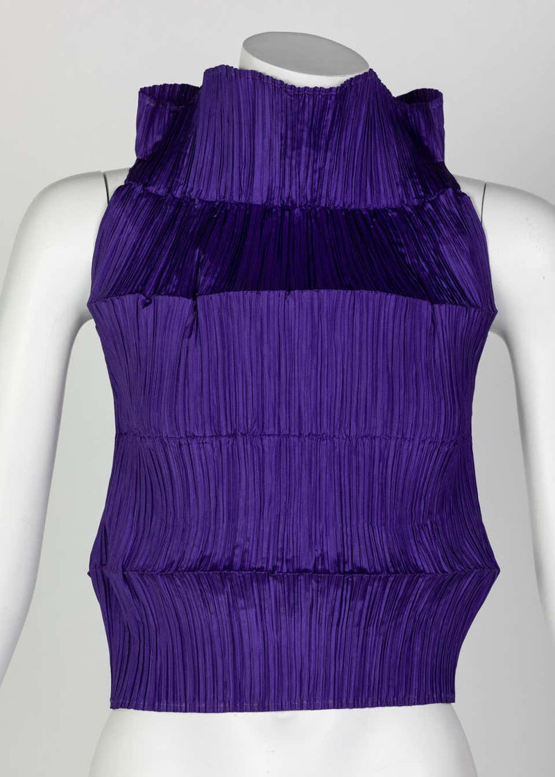 Issey Miyake Sculptural Pleated Purple Sleeveless Top, 1990s