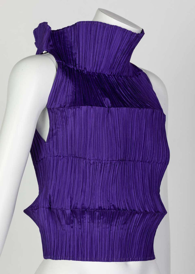 Issey Miyake Sculptural Pleated Purple Sleeveless Top, 1990s