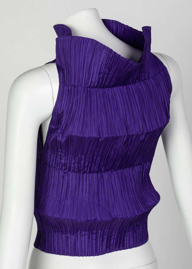 Issey Miyake Sculptural Pleated Purple Sleeveless Top, 1990s