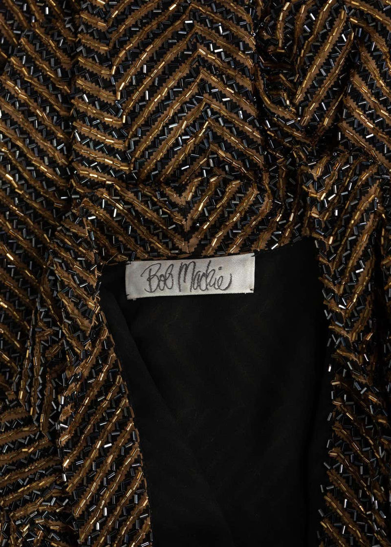 Bob Mackie Art Deco Gold Black Beaded Jacket, 1980s