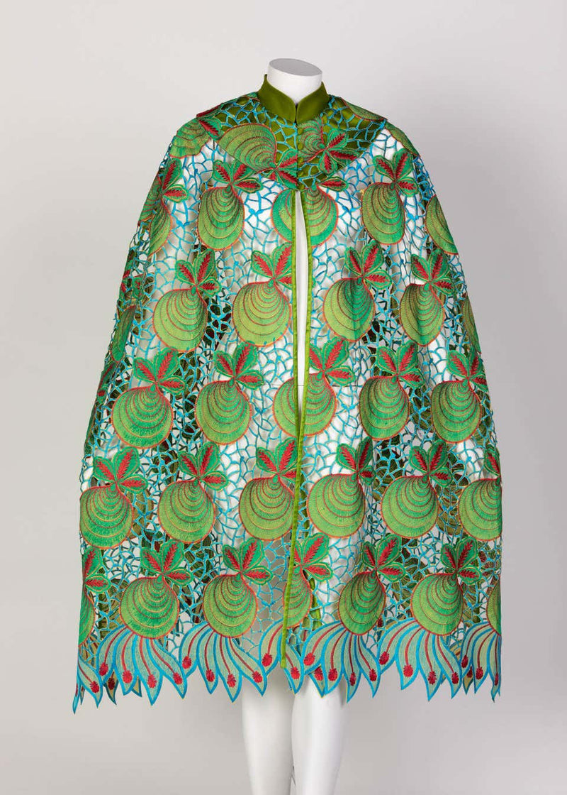 Duro Olowu Green Blue Red Cut Out Silk Lace Cape, 2012